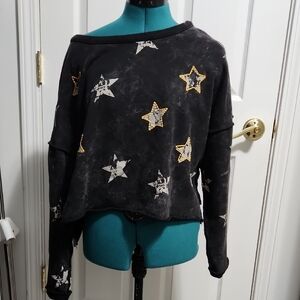 Vintage Black Sweater with Star Accents